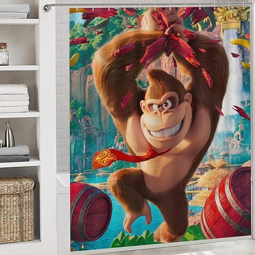 Miniatura 5 de Awetmud Juego de cortina de ducha de juego de dibujos animados con alfombra antideslizante, cubierta de tapa de inodoro, tapete de baño, juego de