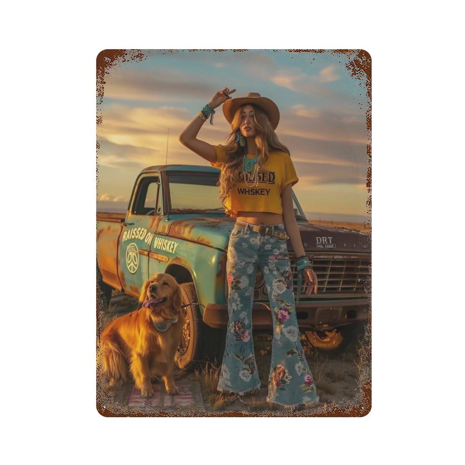 YHGERTKU Bohemian Western Cowgirl 01 Wall Art Retro Iron Vintage Metal Tin Sign Poster Modern Decor for Living Rooms Gift 40x30cm