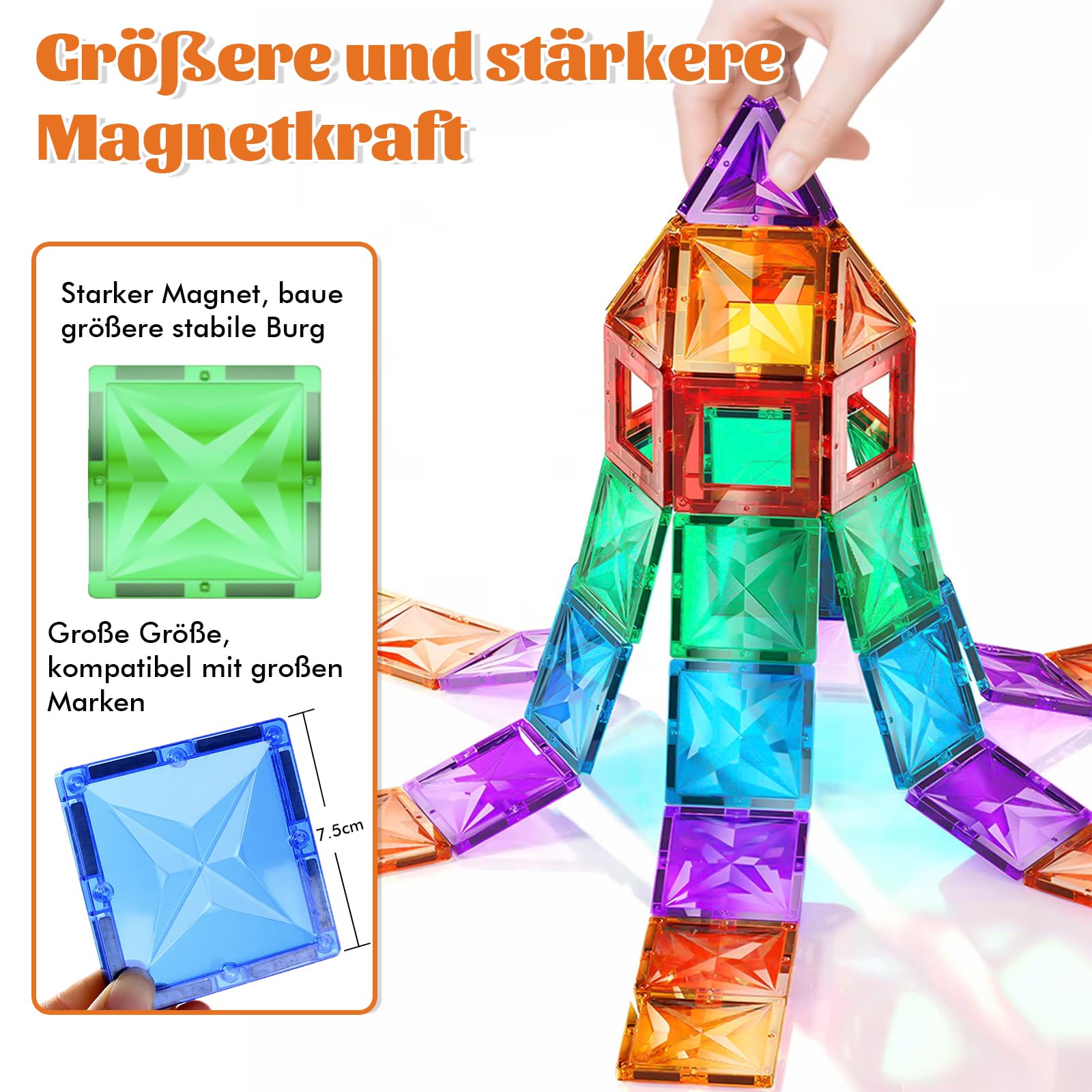 100 Magnetische Bausteine mit 1 Auto, STEM-Bauspielzeug, Kinderspiel Zusammenbauen, Lernspielzeug geeignet fur Kinder ab 3 Jahren,magnetisches Spielzeug fuir denKindergarten (bunt)