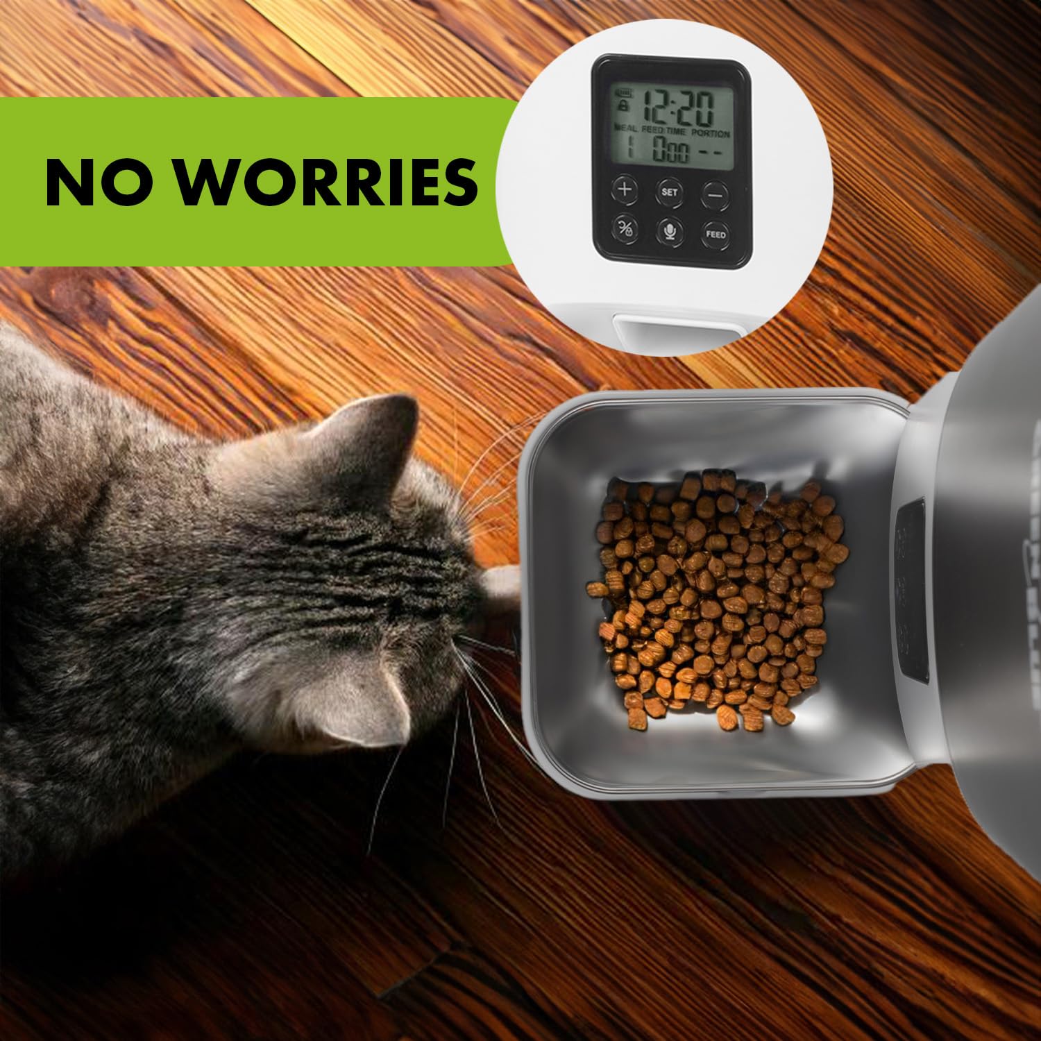 Green Blue Automatischer Futterspender für Haustiere 6 Liter | bis zu 8 Mahlzeiten pro Tag programmierbar | für Hunde/Katzen LCD Display Batteriebetrieb oder USB (Futterspender)