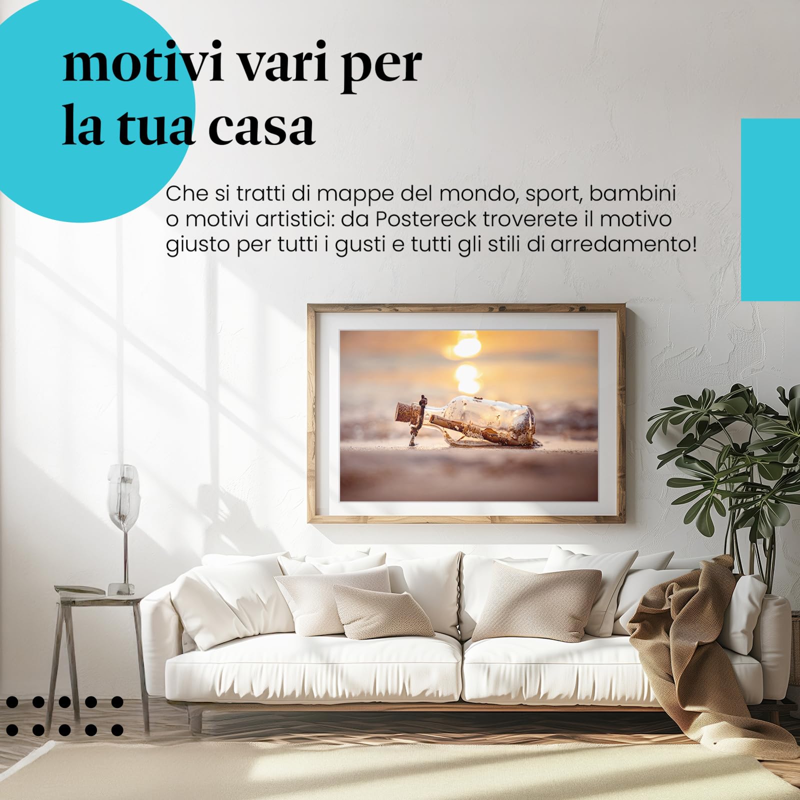 Postereck - 3872 - Messaggio in bottiglia, bottiglia spiaggia mare sole onda - Decorazione da Parete, Stampa Artistica, Arredamento Interni, Quadri - Tela - 100,0 cm x 75,0 cm