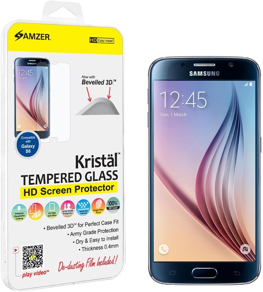 Amzer Kristal Tempered Glass Ultra Clear HD Screen Protector for Samsung Galaxy S6 SM-G920 - Retail Packaging - Hd Tempered Glass