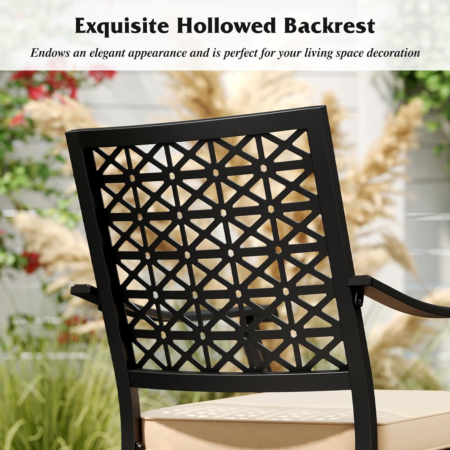 Tangkula Swivel Patio Chair Set of 4, Outdoor Dining Chairs w/Padded Cushions, Hollowed Backrest, 360° Rotation, Bistro Rocker Chair for Garden, Backyard