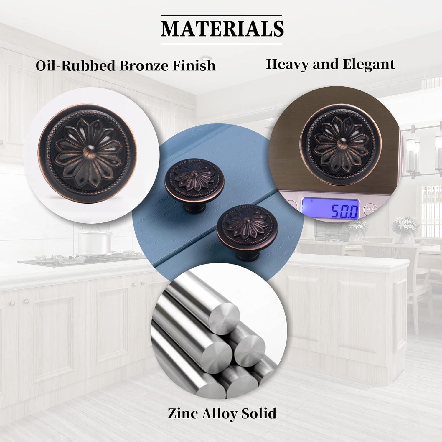 4 Pack Oil Rubbed Bronze Cabinet Knobs for Cabinets and Drawers,1-2/5" Round Antique Bronze Kitchen Cabinet Knobs Handles for Dresser Drawers