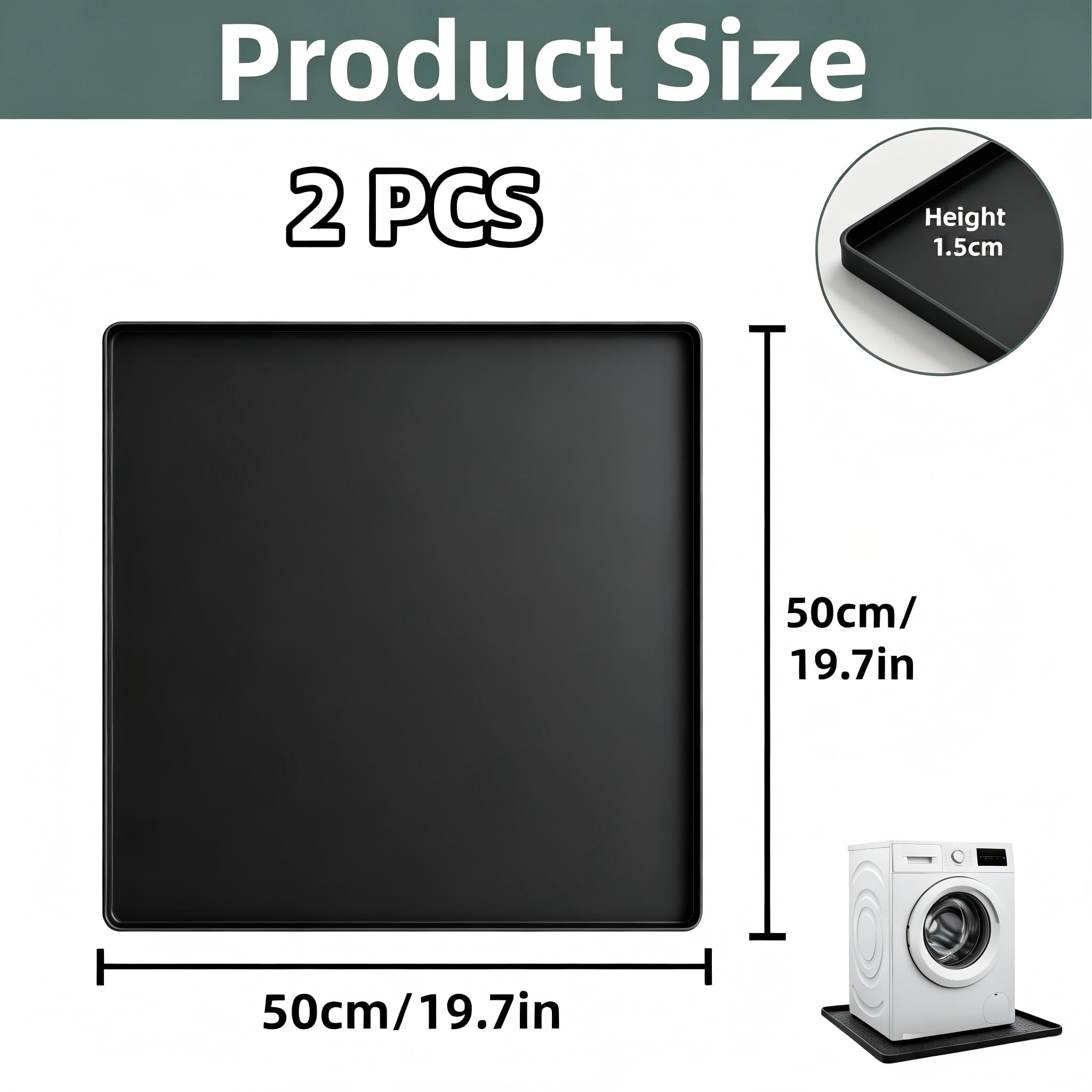 Kühlschrankmatte Silikon: 2 Stück 50x50cm Waschmaschinen Unterlage, Antirutschmatte Waschmaschine für Kühlschrank, Waschmaschine, Spülmaschine und Wäschetrockner Schwarz