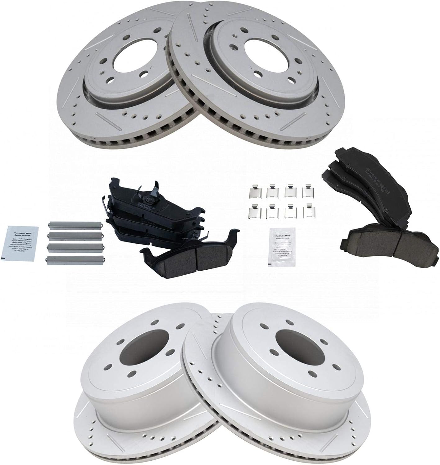 TRQ Front and Rear Performance Brake Pad & Rotor Kit Brake Pads Brake Rotors Set Ceramic Premium G-Coated Compatible with 2010-2011 Ford F-150