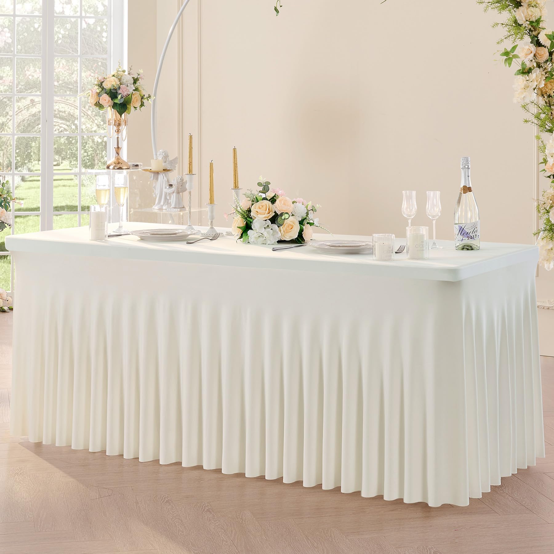 Nappe élastique table rectangulaire 1,8m ivoire sans plis événement