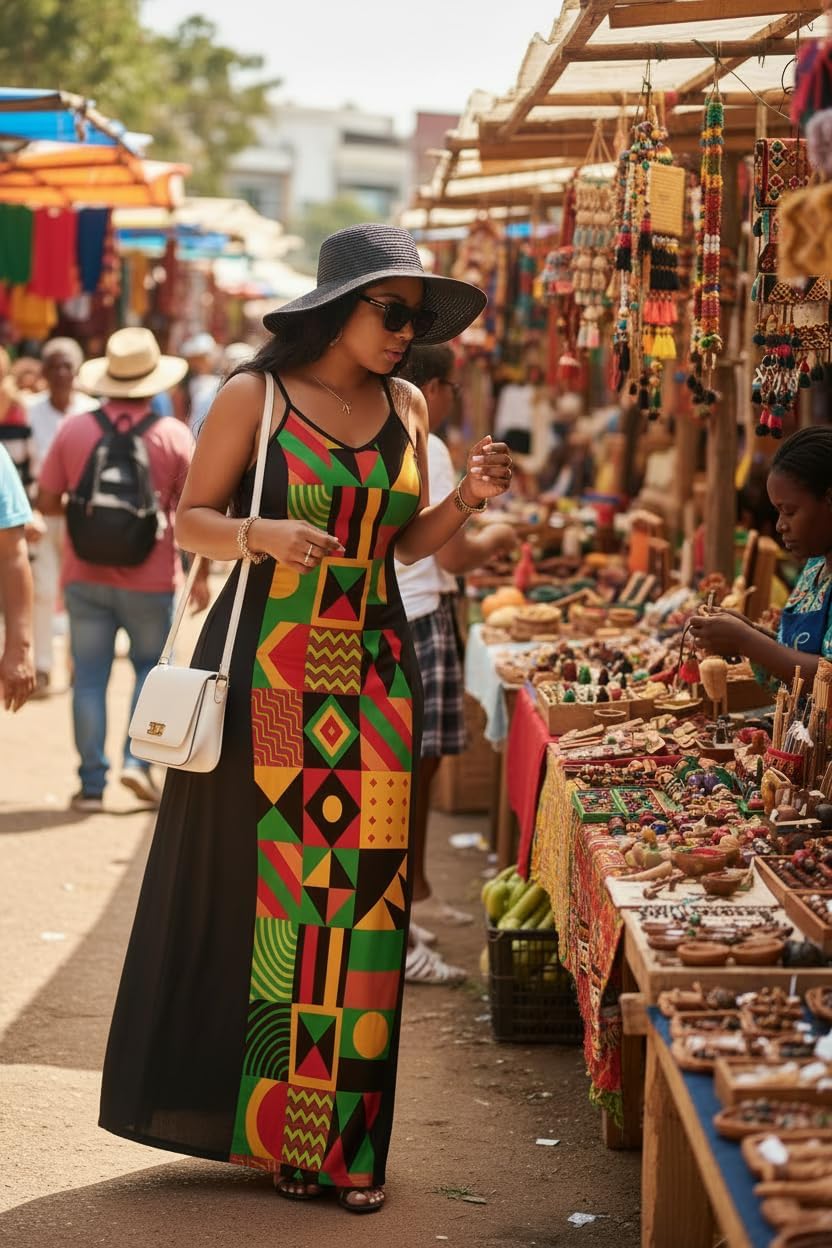 FANDEE Women’s Sundresses – Sleeveless Maxi Dress with Pockets, Adjustable Spaghetti Straps Long Summer Dress for Vacation