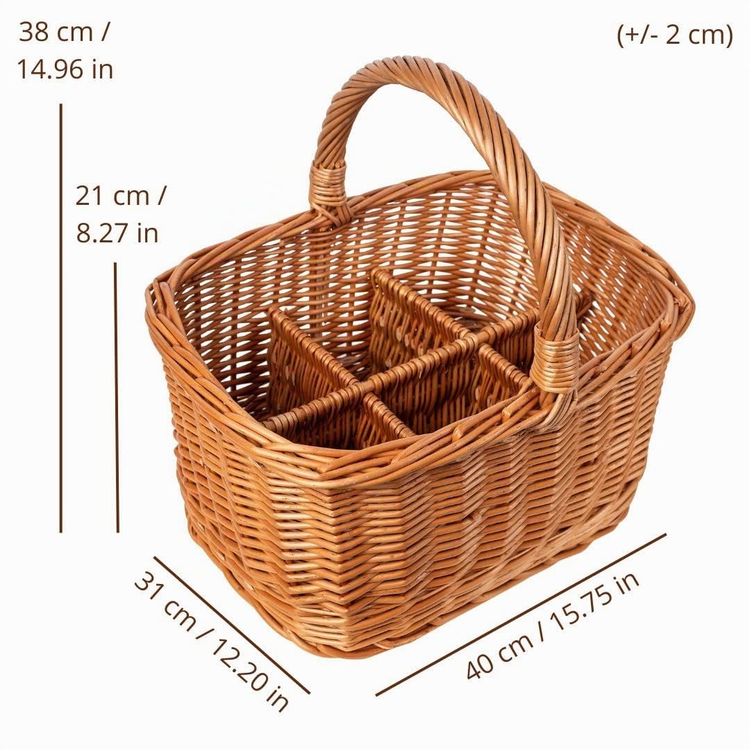 Creative Home Weidenkorb mit Henkel Flaschenkorb 6 Flaschen 40 x 31 x 38 cm | (+/- 2 cm) | Großer, leichter Flaschenträger | Naturbraun | Handgeflochten | Vielseitig einsetzbar, beständig