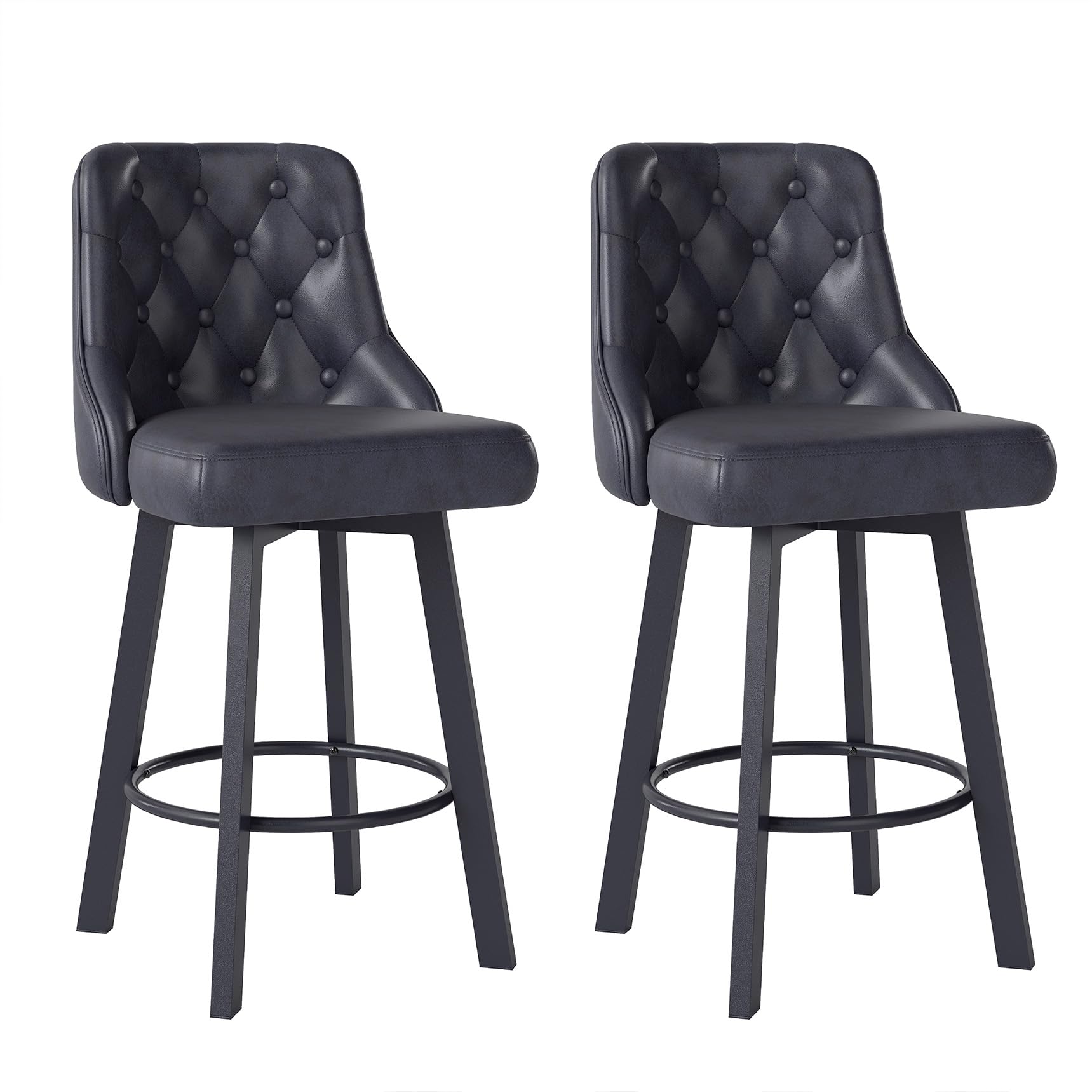 Youhauchair Barhocker 2er Set, Wasserdichtes PU-Leder, Schwarz