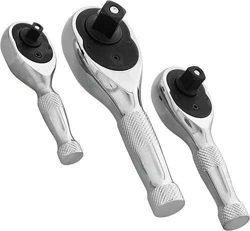 Miniatura 5 de ABN Stubby - Juego de 3 herramientas de trinquete de rueda de pulgar con accionamiento de 3/8 1/4 1/2 pulgadas, herramientas de mano corta de 72