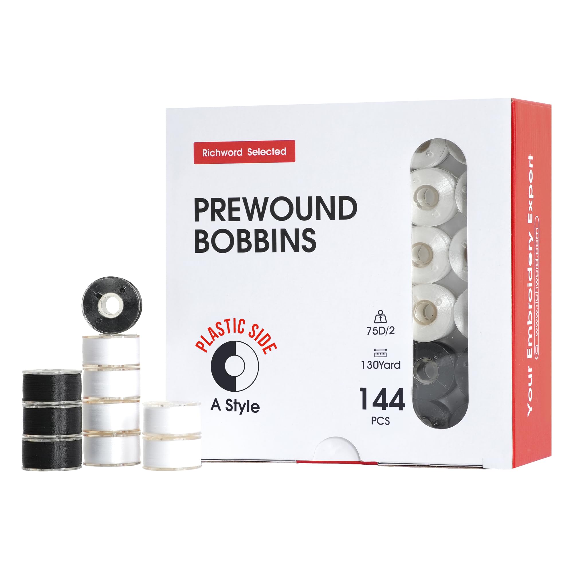 Poolin Size A (Class 15 / SA156) Prewound Bobbins 108pcs White+36pcs Black