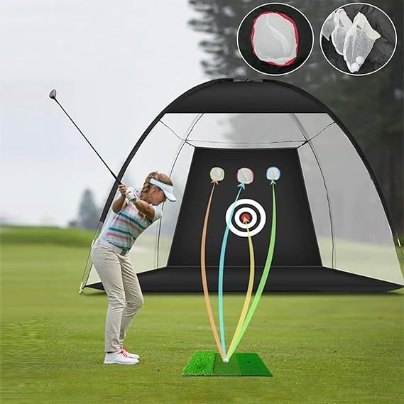 Golf Practice Net 10x7Feet (300x200cm) with Tri-Turf Mat set Golf Training Chipping Aid Nets with Reduce Noise Nylon Target (L)