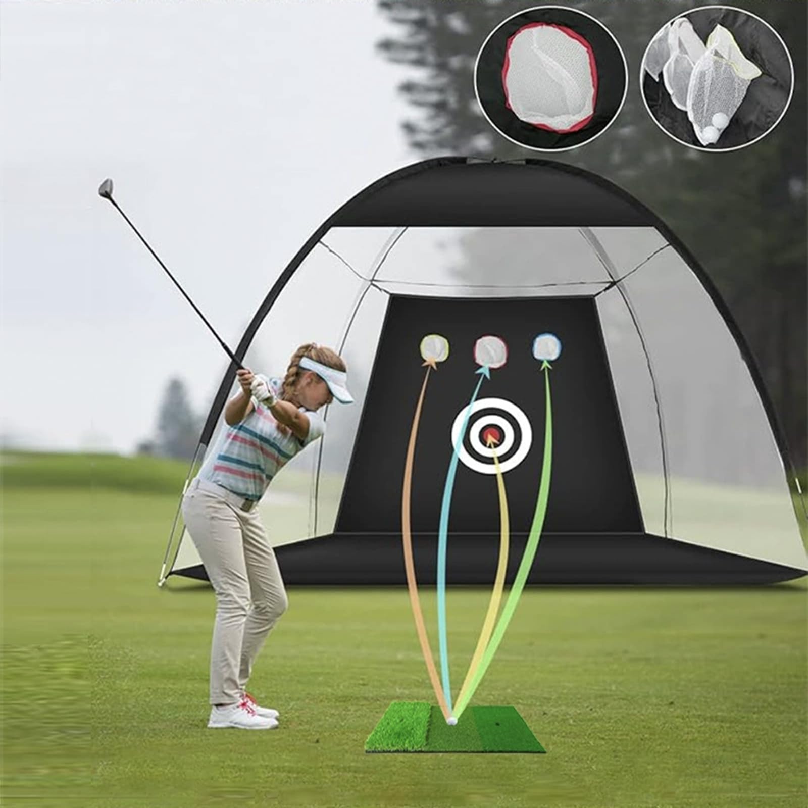 Bearwill Rete da golf, 3 x 2,1 m, resistente, con tappetino da