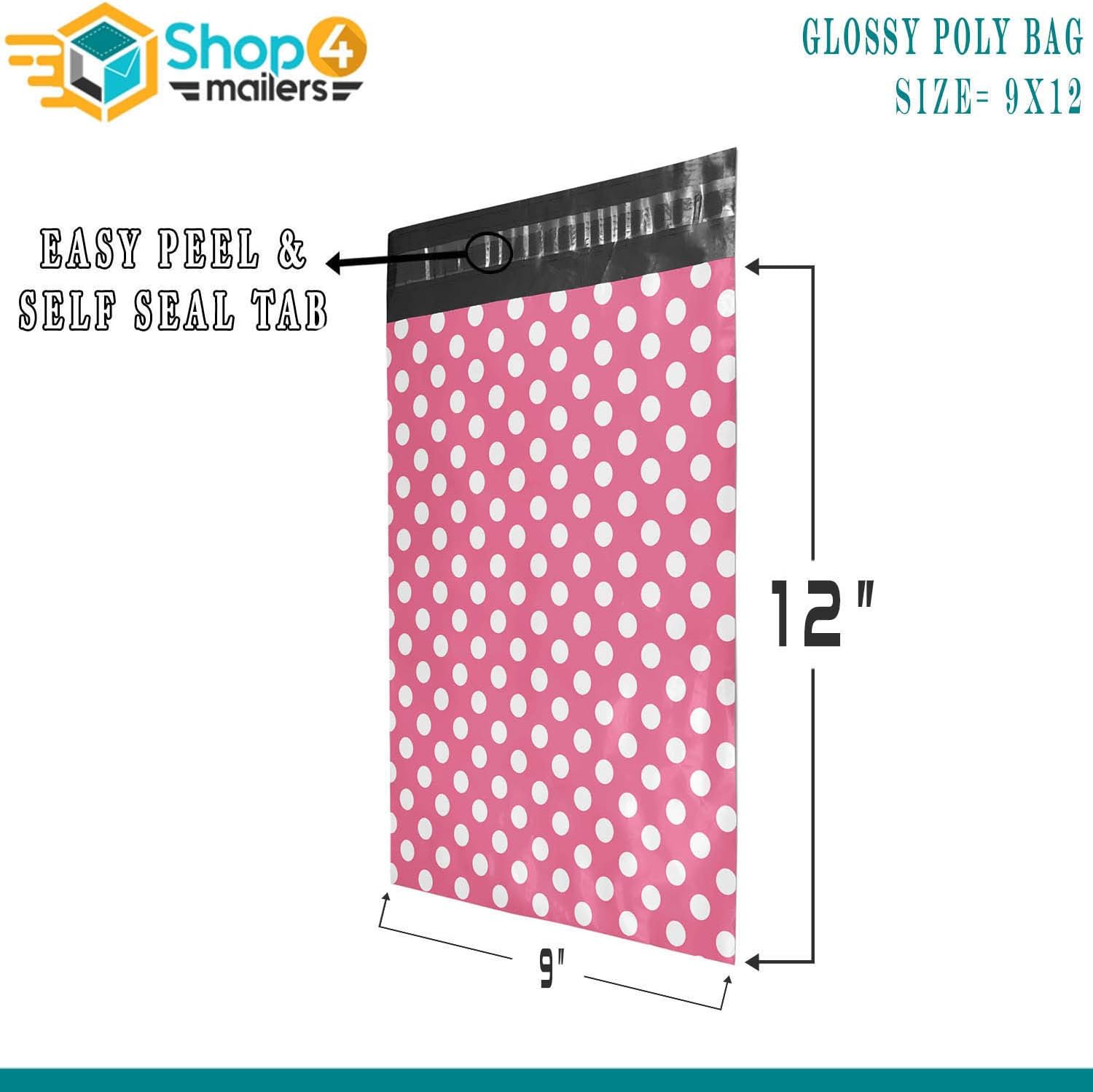 Shop4Mailers 9 x 12 Pink Polka Dot Poly Bag Mailer Envelopes 2 Mil (500 Pack)