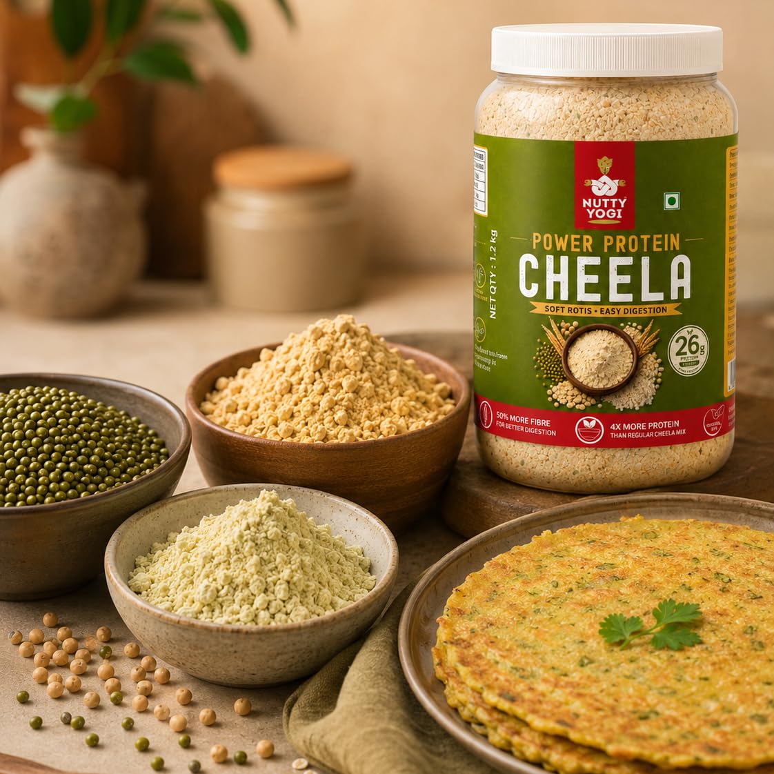 Nutty Yogi Power Protein Cheela - 1.2kg | 26g Protein Per 100g | Ready in Under 10 Minutes | Naturally Gluten-Free | No Added Sugar & Preservatives | Made With Real Whole Grains-image-4