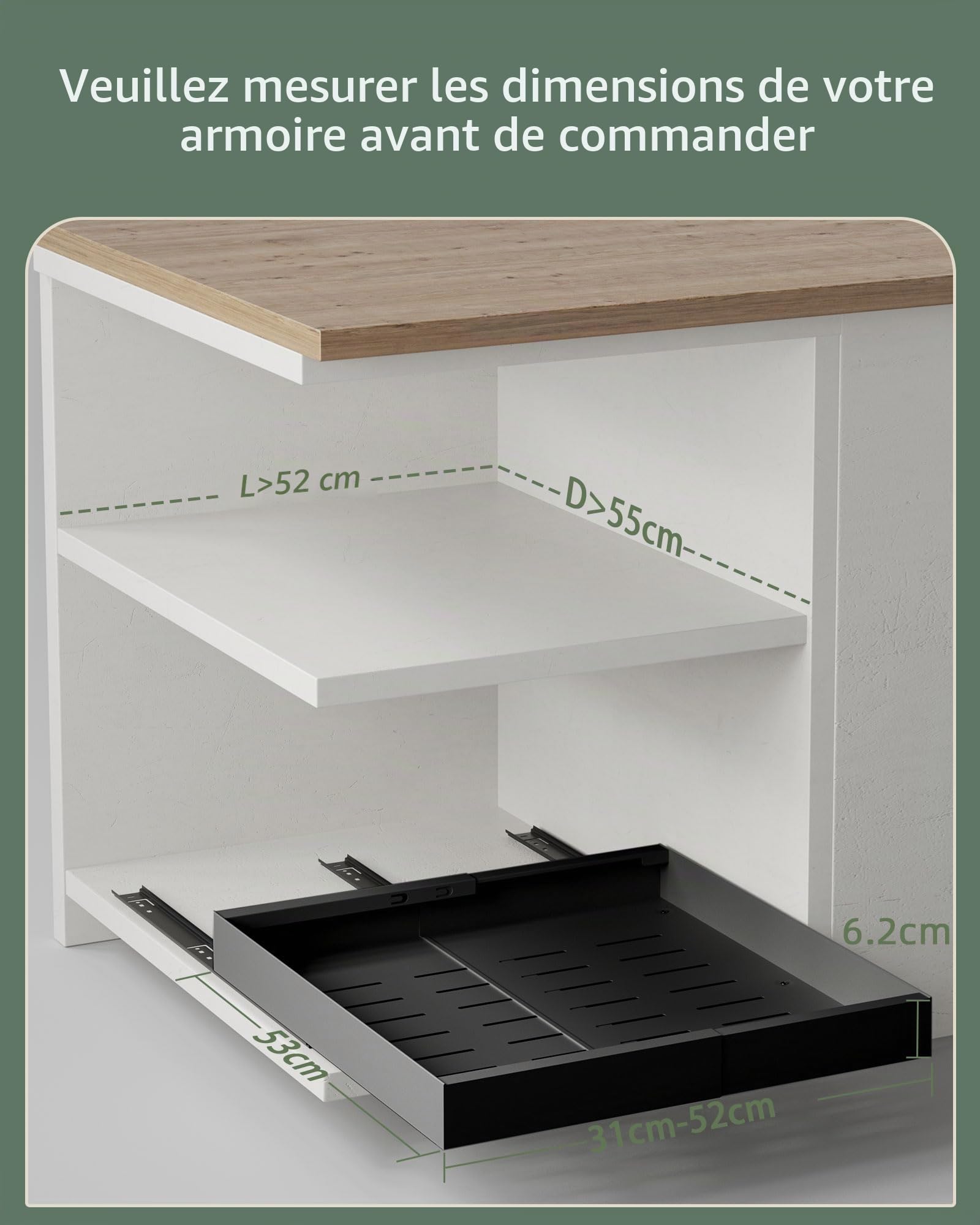 NETEL Lot de 2 tiroir coulissant cuisine extensible，plateau coulissant placard，tiroirs télescopiques，32-52cm Largeur, 50cm Profondeur,Fixation Autocollante ou par Vis,Noir