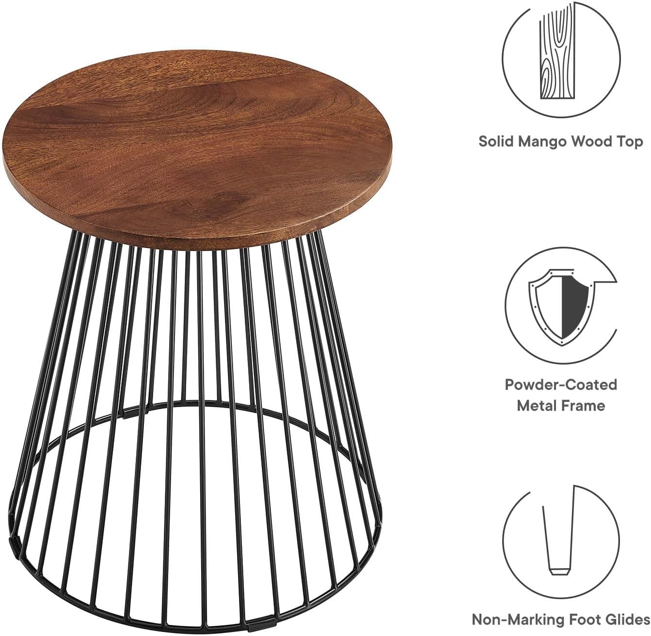 Modway Valeo Modern Wood Metal Side Table in Walnut - Versatile Round Accent Table - Small End Table with Metal Base - Minimalist Bedside Table and Plant Stand