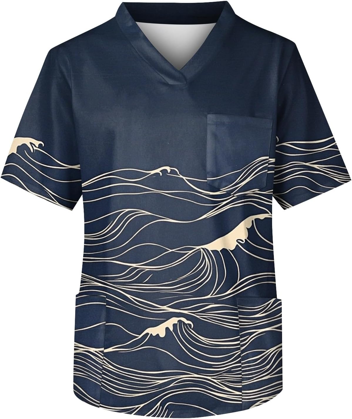 Men's Scrubs Top Printed Short Sleeve Athletic Fit Work Uniform Shirt with Pockets