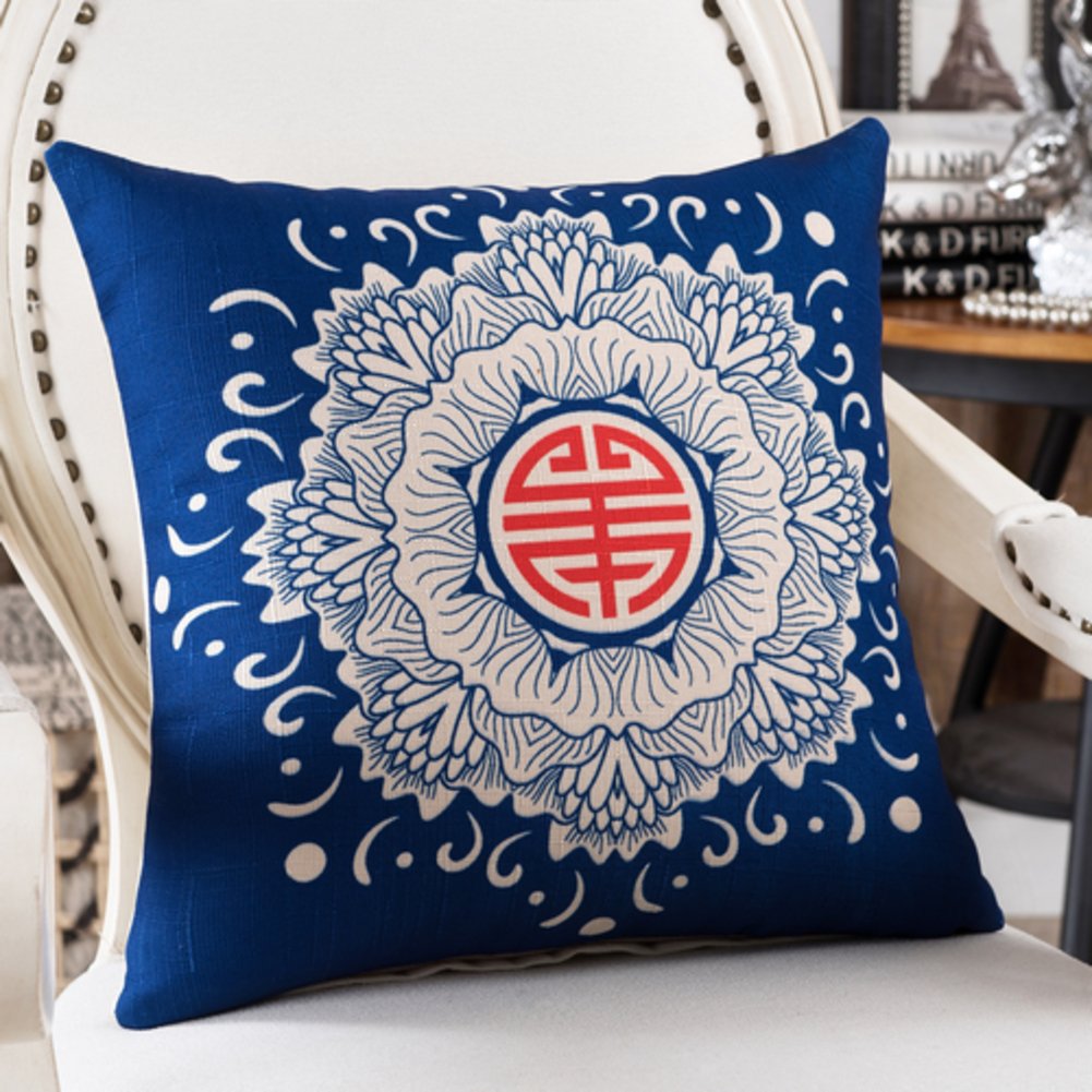 Oreiller décoratif bleu et blanc 55x55 cm pour canapé de salon et bureau