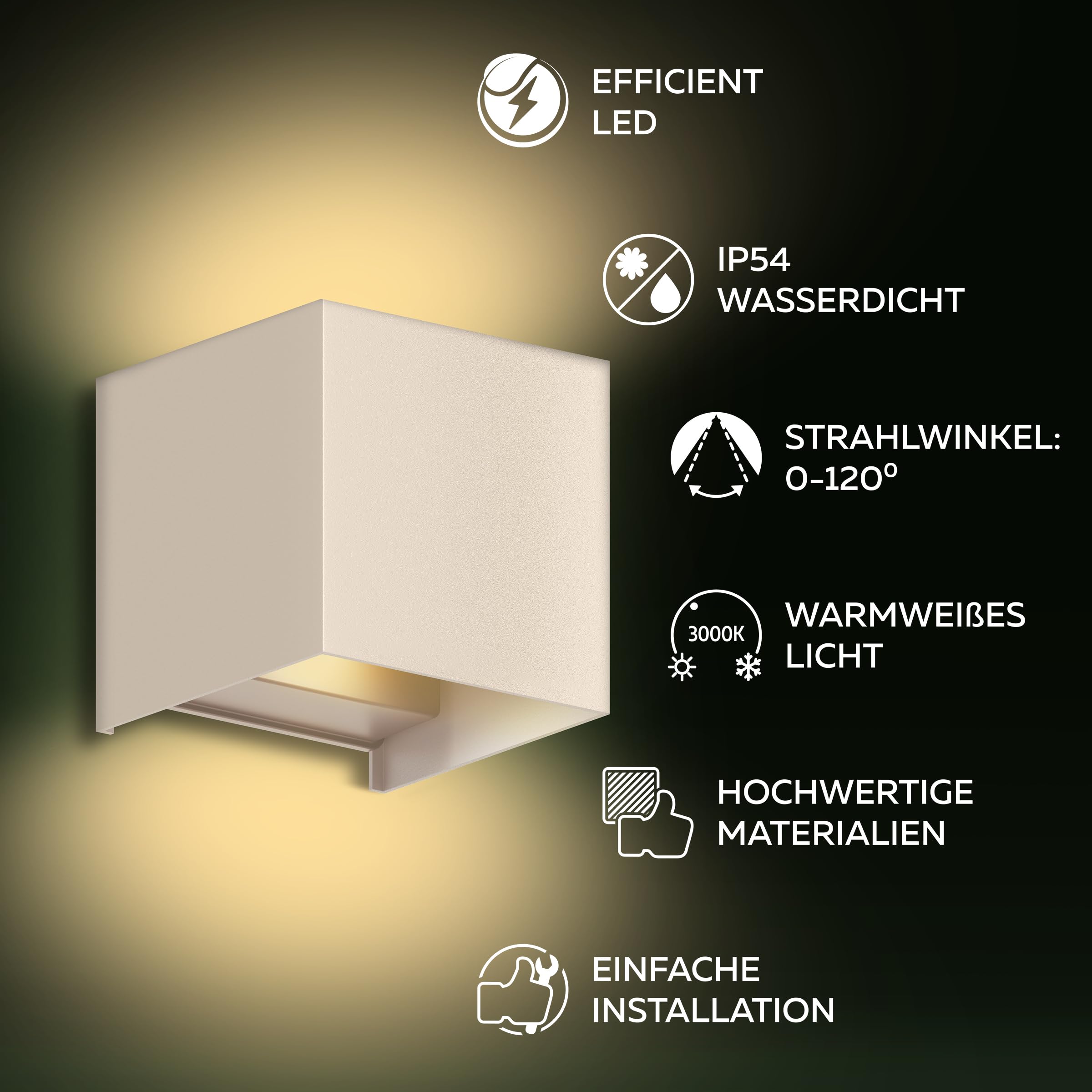 CALEX Bari Wandleuchte, Innen & Außen, Warmweißes Up & Down Licht, Einstellbarer Lichtstrahl, Wasserdicht, Sandfarbe, 2-Pack