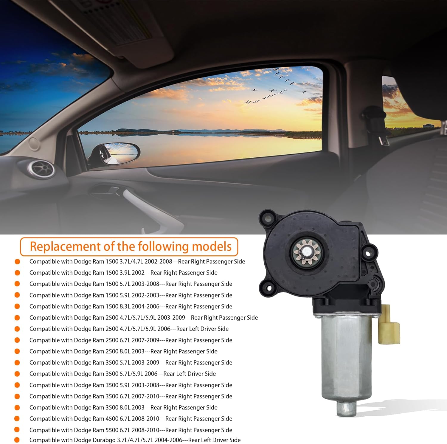 2 pins Rear Side Power Window Motor Compatible with Dodge Ram 1500/Ram 2500/Ram 3500/Ram 4500/Ram 5500/Durabgo， Replace for 55276102AA 55276102AB 55276102AC 55276102AD 42-459 82-459 742-443