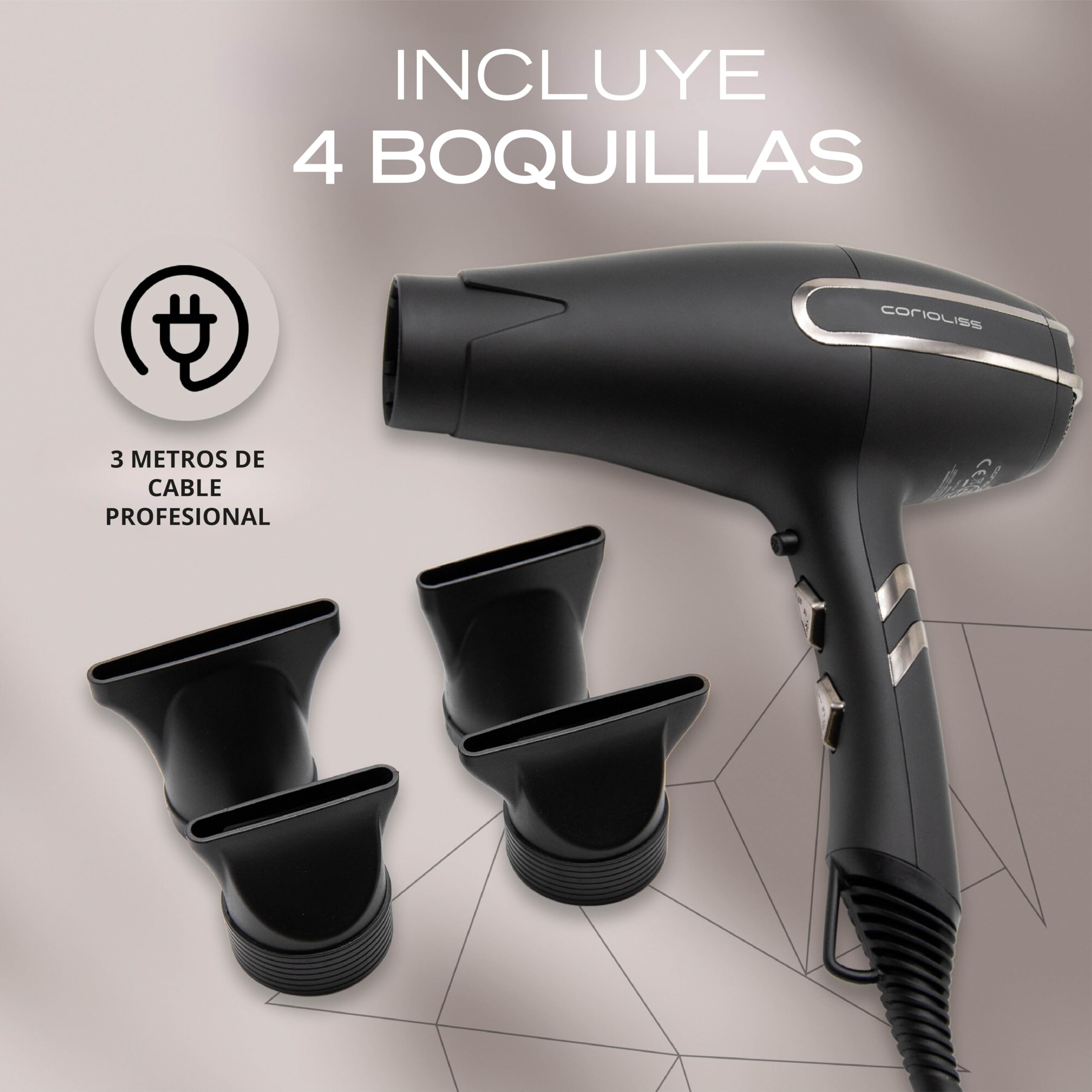 Corioliss ARC Secador Pelo Profesional Iónico | Silencioso 75 Db | Ligero 430 Gr.| Motor BLDC Ultima Generación | Potente 2400W | 4 Boquillas