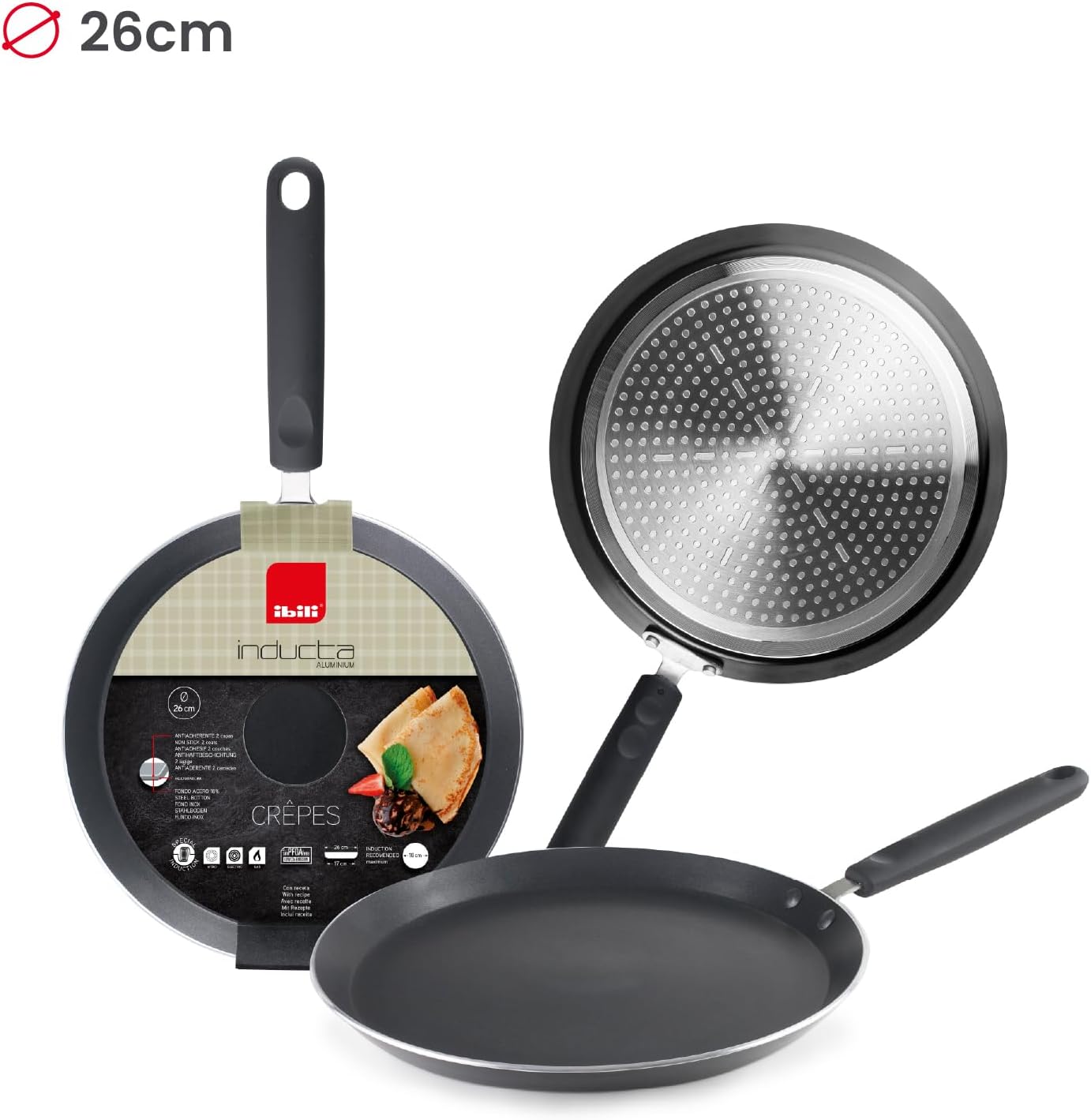 IBILI Crepe pan Inducta 26 cm, Aluminium, Black