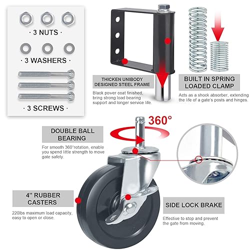 Miniatura 3 de Ronlap Ruedas de puerta para puerta de madera, rueda de puerta con resorte cargado para tubo de metal, puerta oscilante, rueda de puerta para