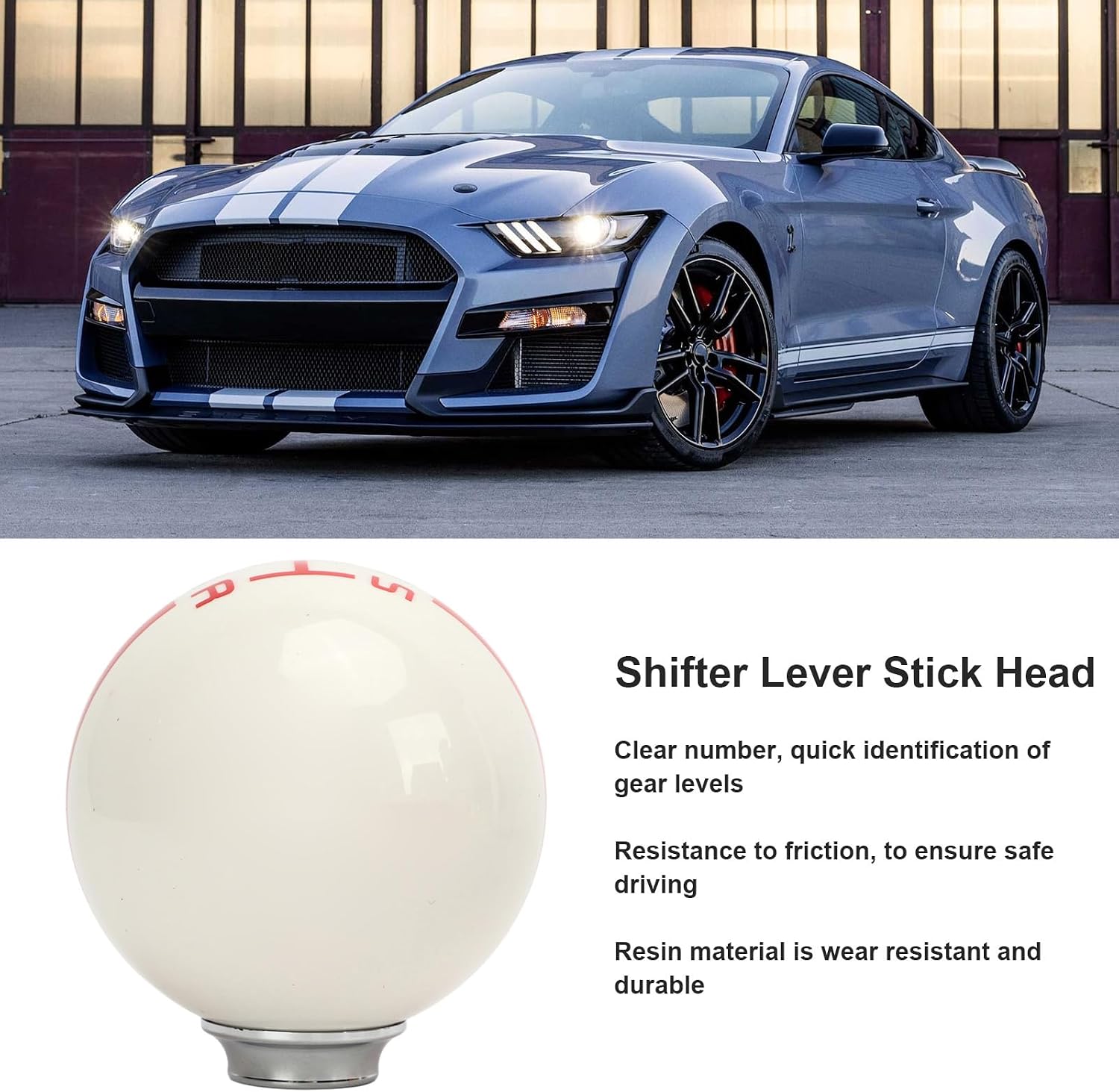 Fydun 5 Speed Round Ball Shift Knob Manual Shifter Lever Stick Head Knob for 1967 to 2018 (White Red)