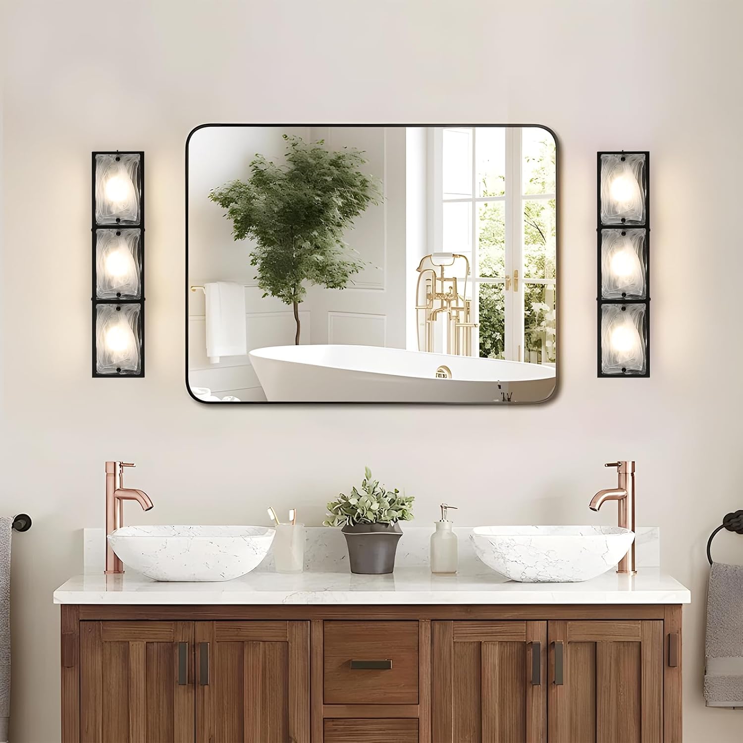 KEESFU Bathroom Vanity Light Fixtures 3 Light LED Bathroom Wall Lighting Fixtures Over Mirror,Matte Black Vanity with Glass Shade,20" Inches 6000k for Mirror Bar Lighting