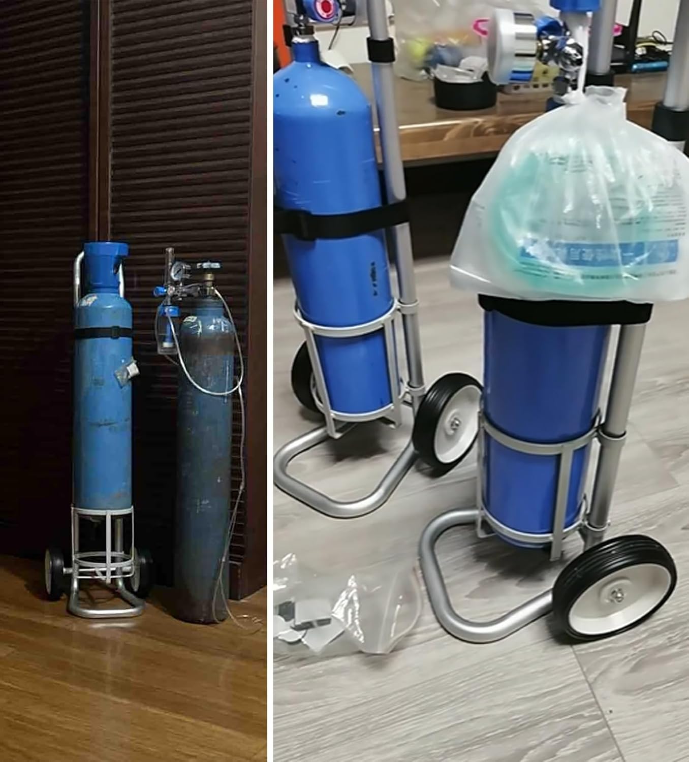 Oxygen Cylinder Rack Metal Oxygen Tank Holder with Wheels, Single Bottle D/E Oxygen Cylinder Cart, Rolling Cart for Portable Oxygen Canister, for Home/Clinics(Diameter 12cm(4 3/4