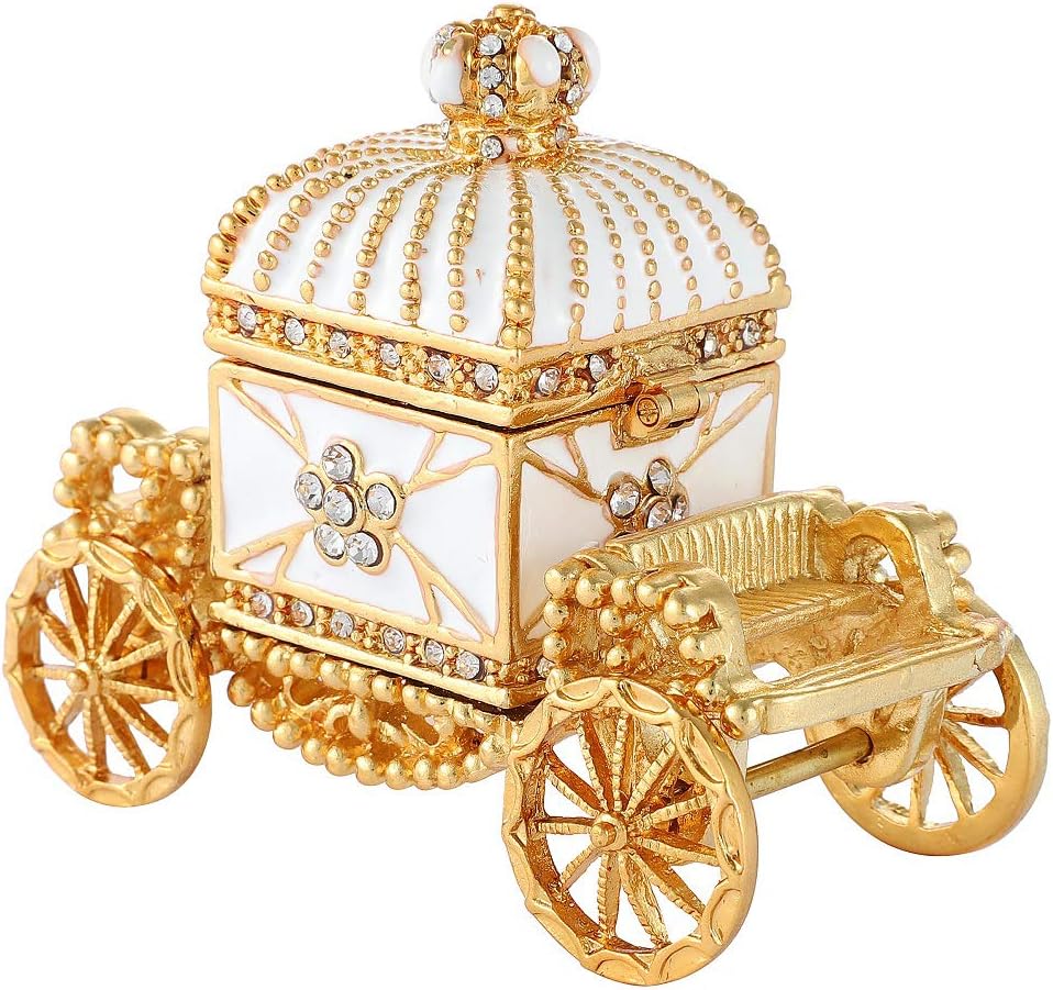 QIFU Enameled Royal Carriage Style Trinket Box Hinged, Unique Gift for Family