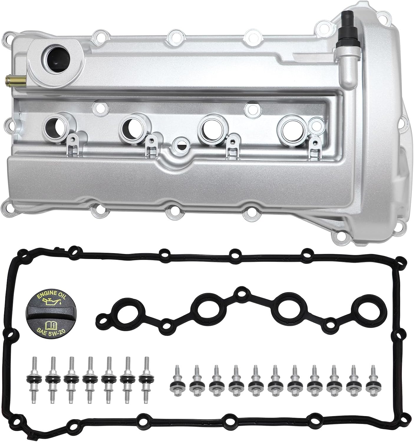 Upgraded Aluminum Valve Cover with Gasket + Bolts + Oil Cap Compatible with 2007-2017 Jeep Compass Patriot 2.0L 2.4L 2009-2020 Dodge Journey 2008-2014 Avenger 2.4L Replaces # 264-748 4884760AE