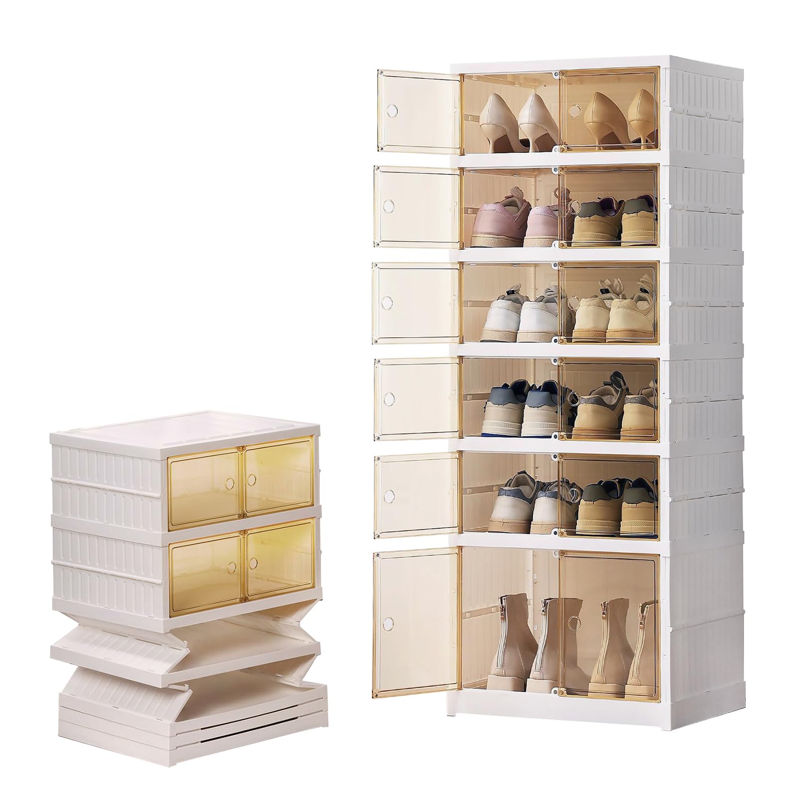 Wuciray Zapatero Plegable Extensible 6 Niveles para 12pcs Tamaño Hasta 46 Zapatero Plastico Cerrado Estrechos Altos Zapateras Entrada Recibidor Zapatero Giratorio Organizador Zapatos Cajas