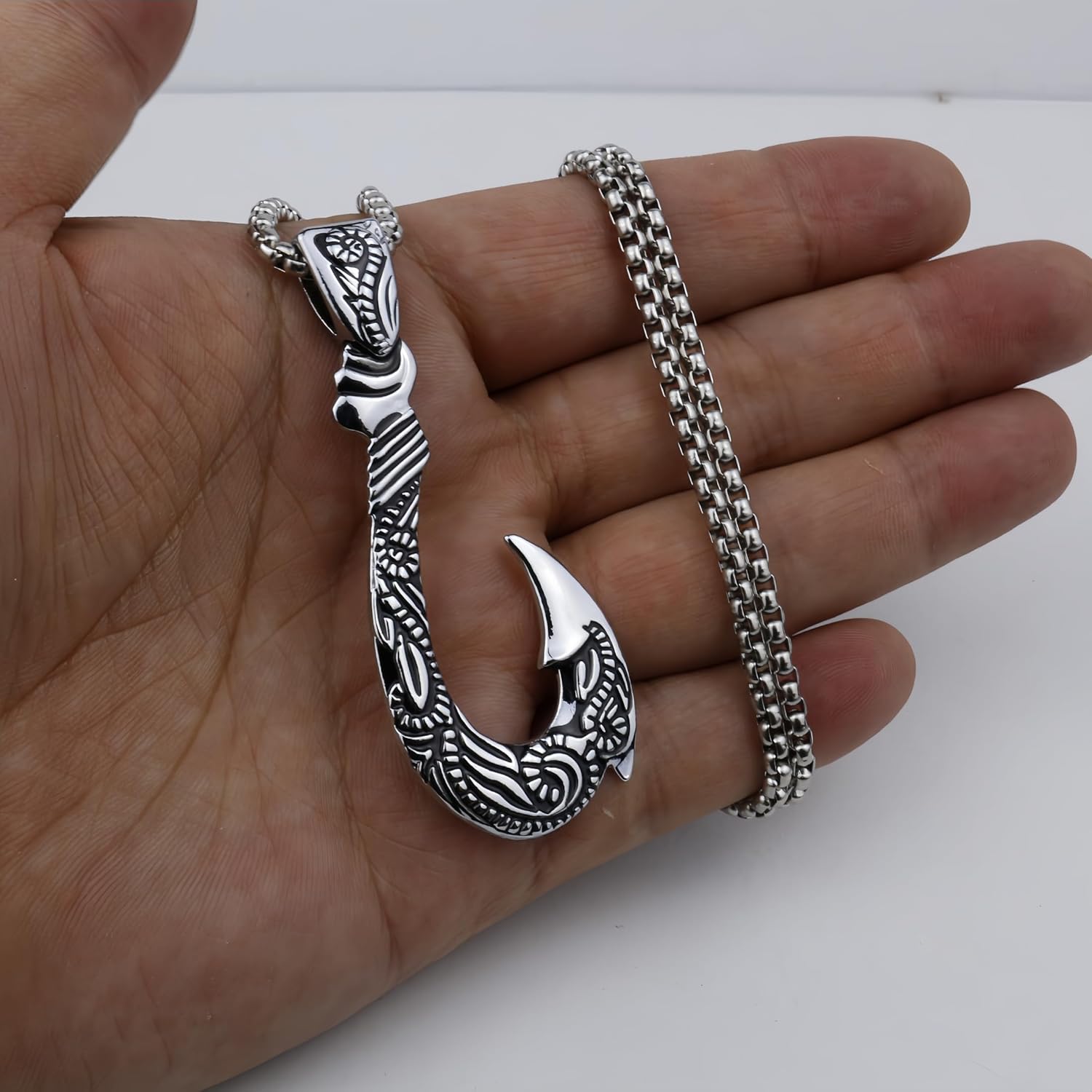 Gothic fish hook alloy pendant stainless steel necklace, 24 inches, men's - Image 3