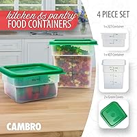 Vista 2 de Cambro Food Storage Container with Lid (Microwave Safe and BPA-Free) - 2 Pack - Classic Series Square with Green Lid - 2 and 4 QT (Quart)