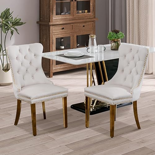 Miniatura 35 de SoarFlash Juego de 6 sillas de comedor de terciopelo, silla lateral de respaldo alto, silla lateral moderna tapizada de alta gama con capitoné y