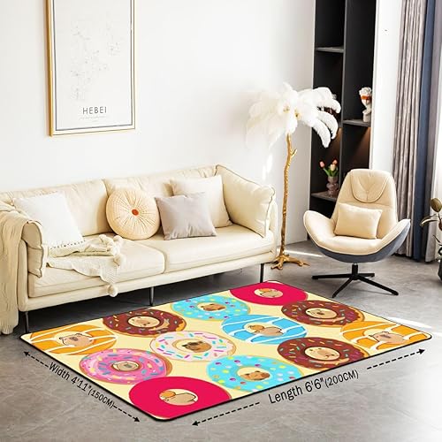 Miniatura 2 de Capybara - Alfombra decorativa de 5 x 7 pies para niños y niñas, diseño de donas, animales kawaii, encantador, para sala de estar, decoración de