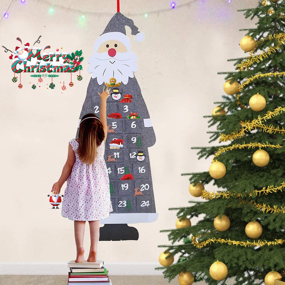 GOMAKERER 1 calendario Dell'Avvento di Babbo Natale 2024, Calendario Dell'Avvento Da Appendere In Feltro 1-24D Tascabile Numero 3 con Stampella Conto Alla Rovescia per Regali di Decorazioni Natalizie