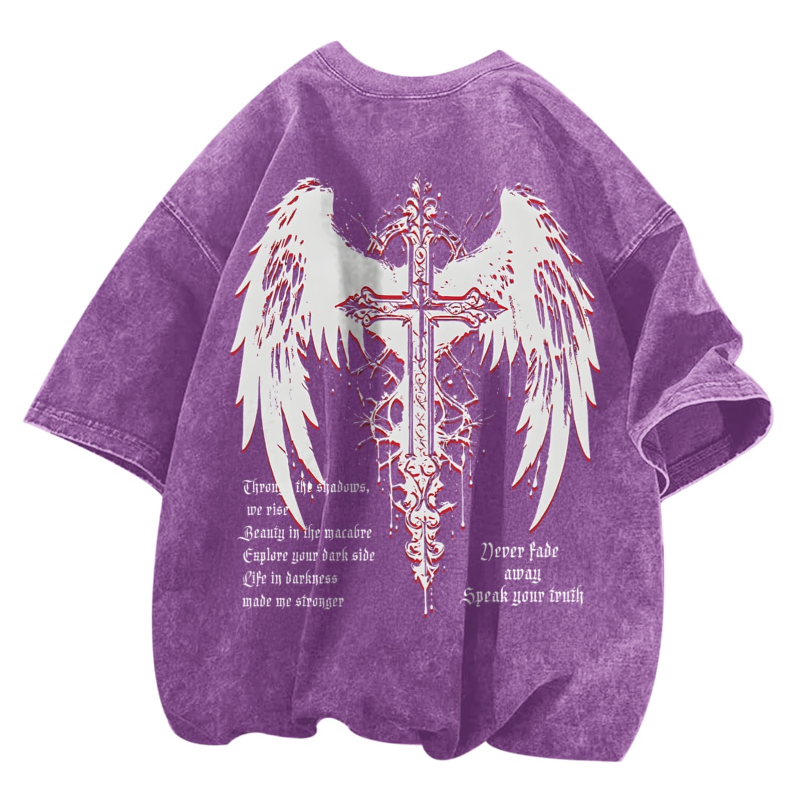 Vintage Goth Punk Shirts for Men Grunge Streetwear Oversized Tshirts Gothic Cross Y2k Graphic Tees Acid Wash T Shirt: Purple Small