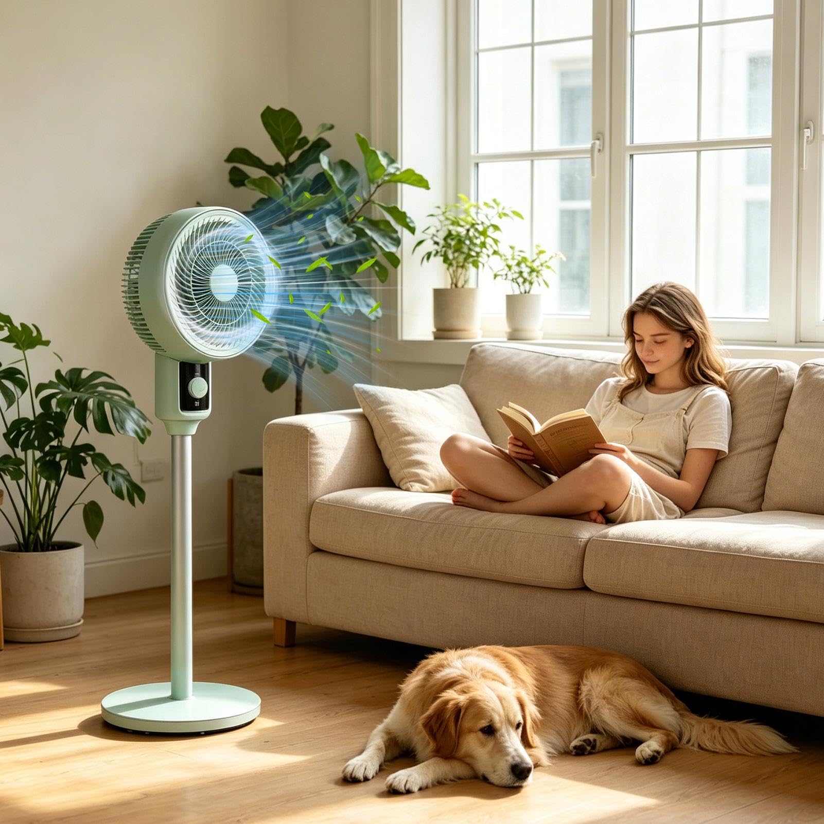Ventilador circulador de aire Silencioso 3 velocidades oscilante ángulo | Ventilador de suelo para dormitorio para el Hogar, Oficina, Trabajo, Salón, Estudio, Dormitorio, Sueño, Siesta y De