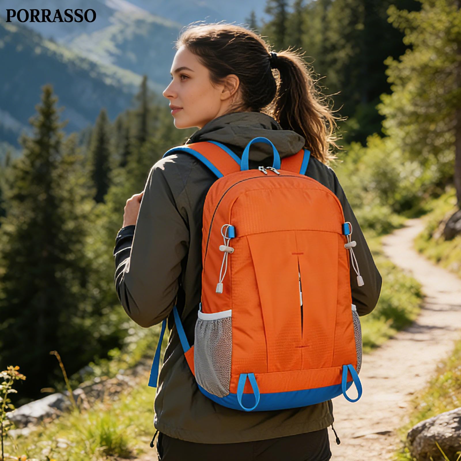Zaino Pieghevole Zaino da Trekking Impermeabile Leggero Zaini Donna Uomo Backpack per Campeggio Viaggio Sport Arancione