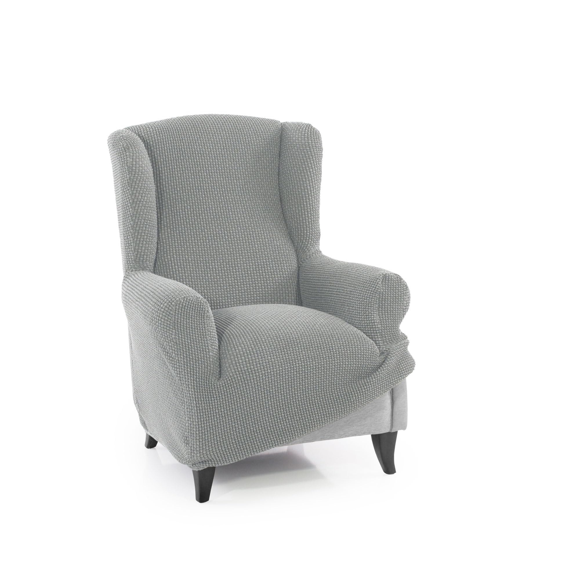 FAVERTI® Super elastischer Sesselbezug für Ohrensessel, 1-Sitzer, 70 bis 100 cm, Modell Novelle, hellgrau, Qualitätsschutz aus Jacquard-Stoff, Baumwoll-Touch, Ohrensesselschutz