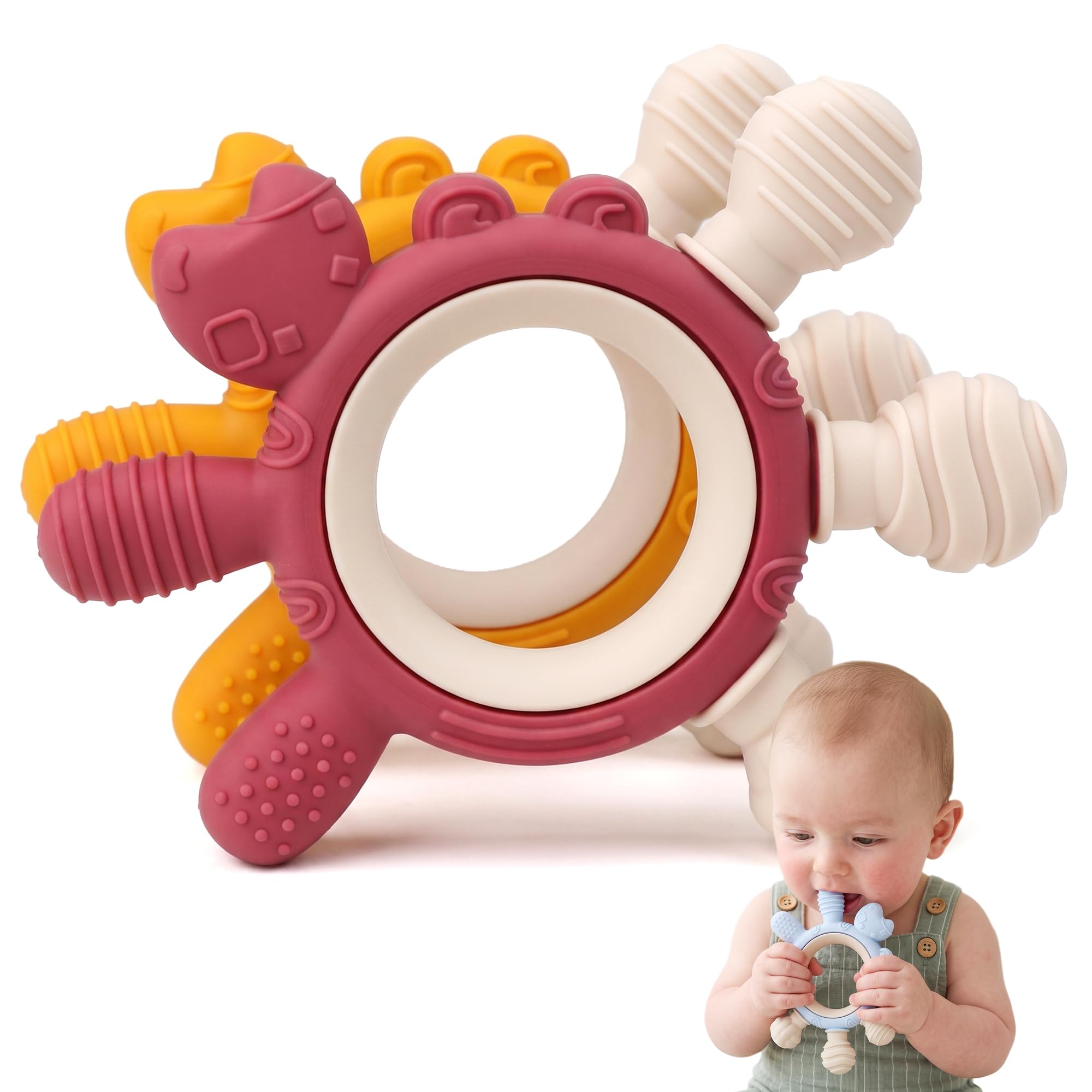 Yayajiao Teething Toys for Baby, 2-Pack Crab 6-Texture Teething Rings