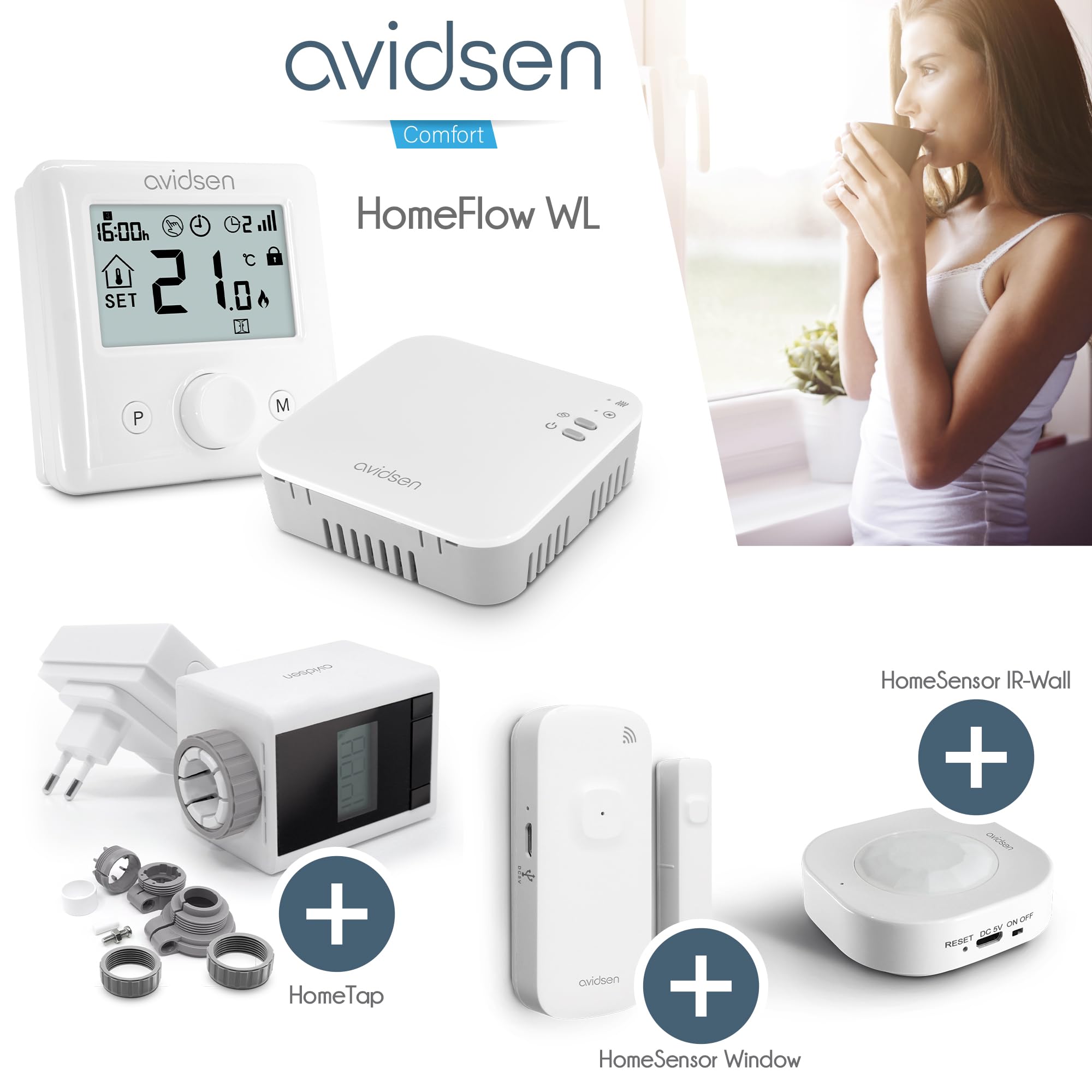 Avidsen HomeFlow WL 127047 - Termostato inalámbrico WiFi programable para Caldera, Control de calefacción Desde App, programación semanal, Compatible con Alexa y Google Home