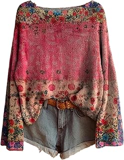 Women's Bohemian Floral Art Print Casual Sweatshirts Crewneck Oversized ...