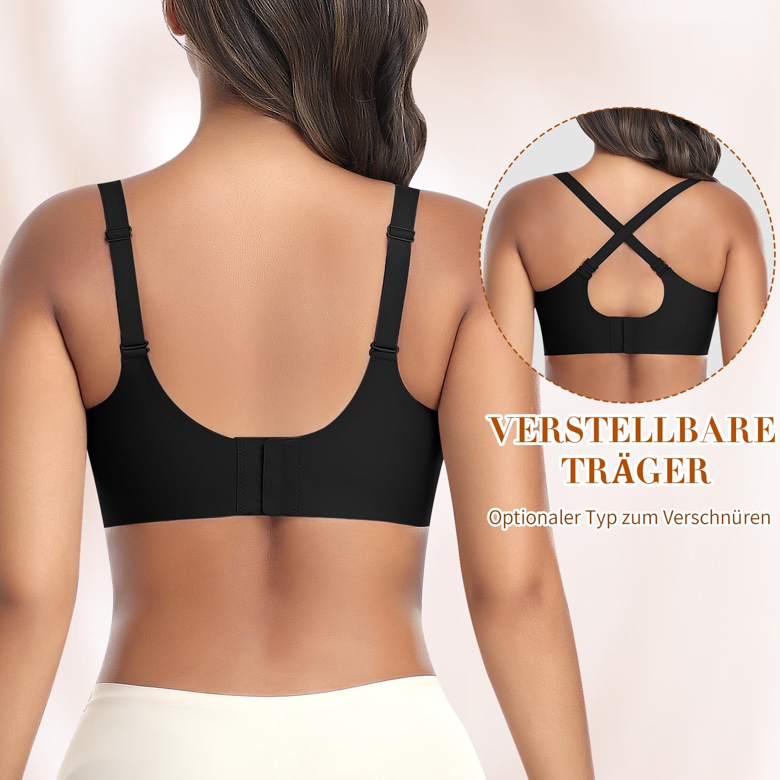 BH Damen Ohne Bügel Nahtloser Glatter Weicher BH Modische Spitze Mesh Tiefes V-Ausschnitt Bequemer BHS Gepolsterter BHS Bustier Bügellos Soft Bra Seamless Bralette T-Shirt