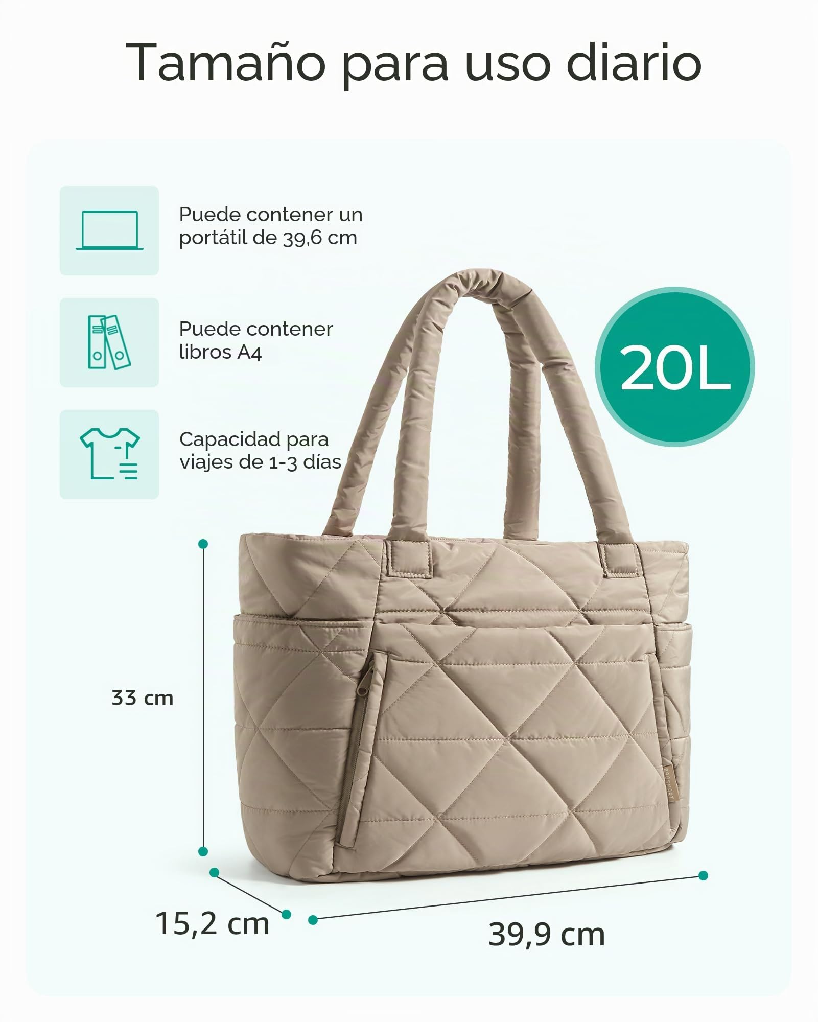 bagsmart Bolsa de mano para mujer, bolsa de mano hinchada con cremallera, bolsa de hombro acolchada grande con compartimentos para viajes, trabajo, gimnasio