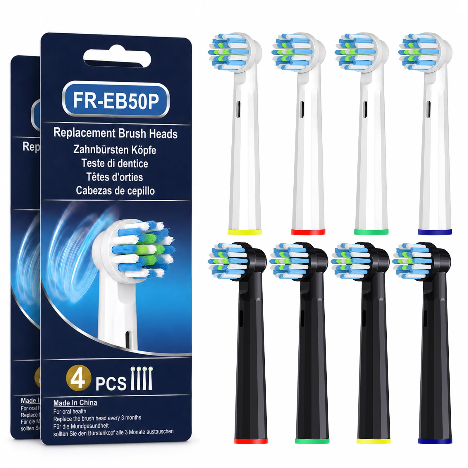 8er-Pack Ersatz-Aufsteckbürsten für elektrische Zahnbürsten, kompatibel mit Oral-B Pro 1000, Smart 1500, Genius X, (nicht für iO), mittelweiche Borsten für sanfte Tiefenreinigung